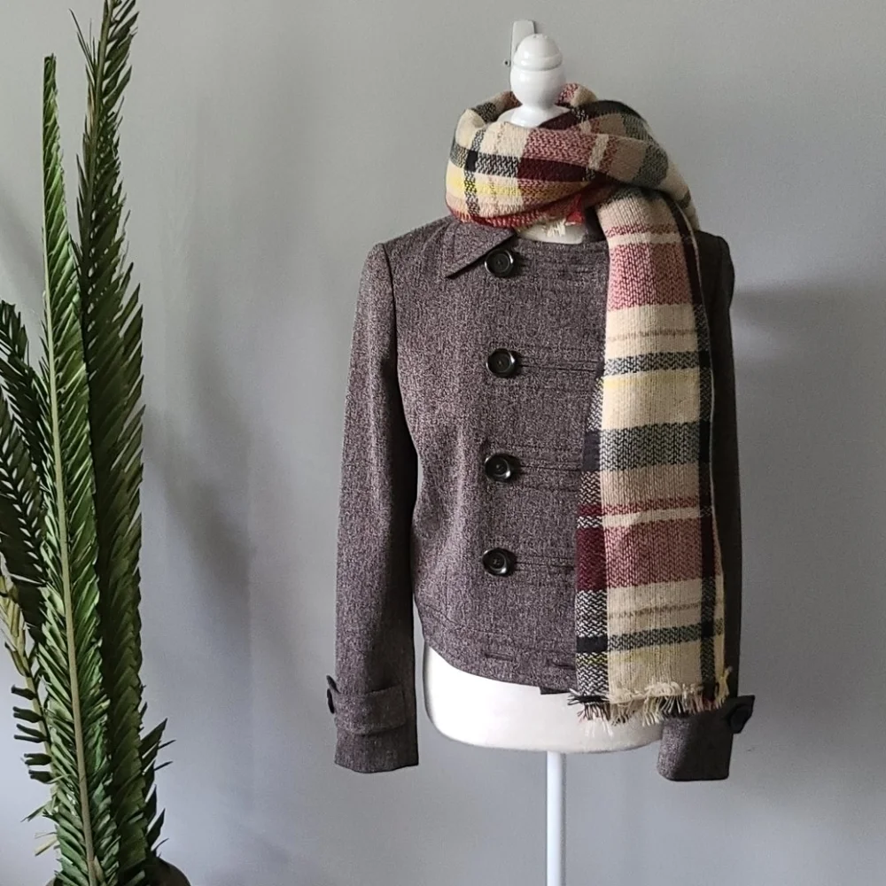 Black, red, & tan plaid square blanket scarf NWOT